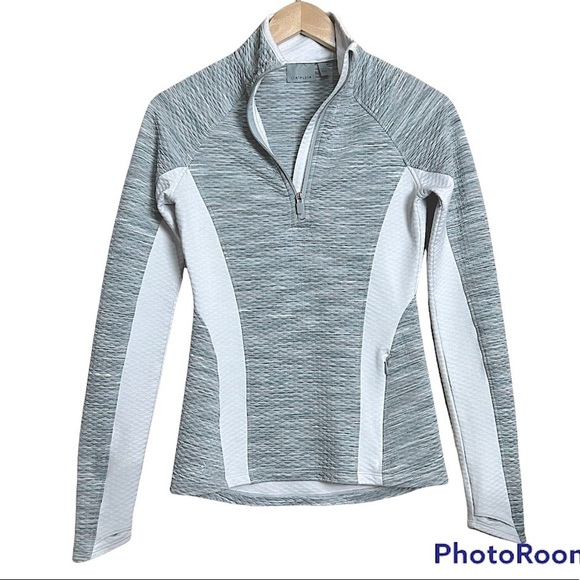 Athleta Tops - Athleta 1/2 Zip Gray and White Top XXS